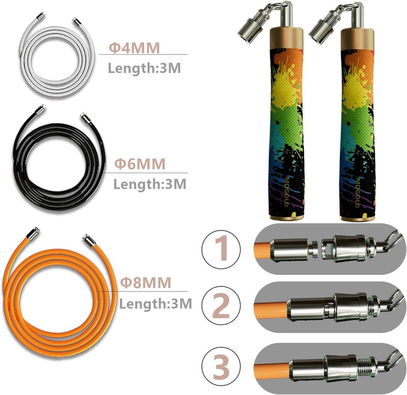 MOGOLD Weighted Jump Rope for Men Women -Interchangeable 1/5lb 1/4lb 1/2lb Heavy jump ropes - 360 Degree Spin - Length Adjustable,Ergonomics Leather Grip Skipping Rope for Fitness Weight Loss & More - Image 3